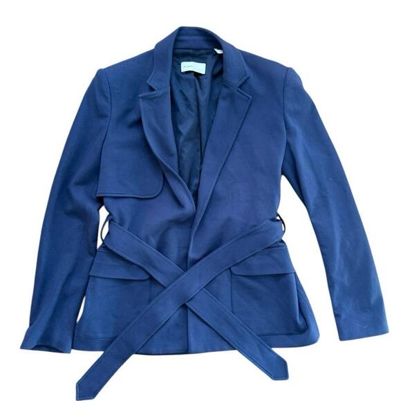 BLDWN Women's Blue Self Tie Belted Long Sleeves Blazer Jacket Size XS - Picture 4 of 8